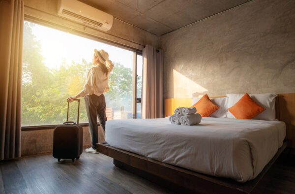 Solo Woman Traveler in a Secure Hotel